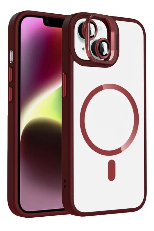 Joko Apple iPhone 14 Remim Lensli Magsafe Standlı Kapak - Bordo